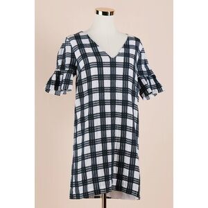 Sz 6 Madewell Bell Sleeve Mini Dress In Leighton Plaid Transatlantic Blue EUC